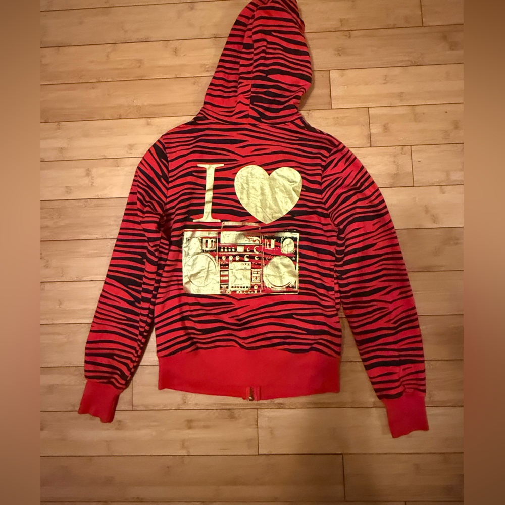THE ABBEY DAWN EPIC RED STUDDED ZEBRA STEREO HOODIE. Rare. Iconic. Sz L. Emo - Picture 4 of 12